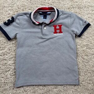 Tommy Hilfiger Polo Shirt Kids 3T Grey Excellent Short Sleeve H Logo AB2533